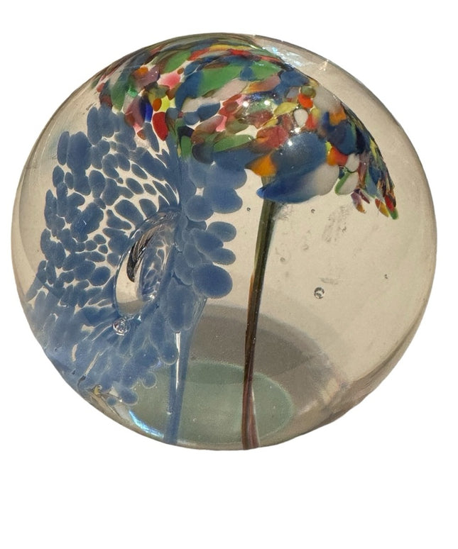 Large vintage floral glass paper weight murano