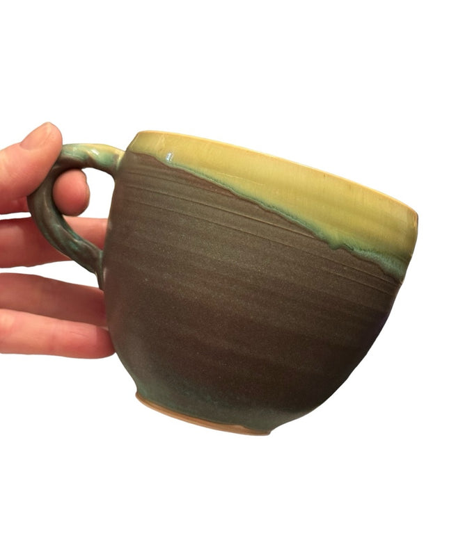 Lovely vintage green hues hand made pottery mug cup coffee tea