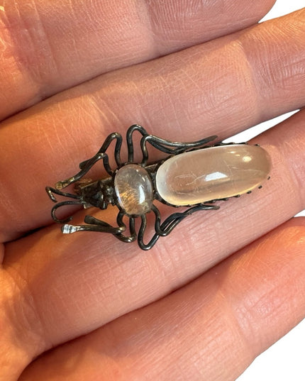 A lovely antique moonstone spider brooch art deco bug silver