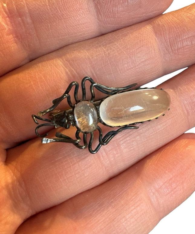 A lovely antique moonstone spider brooch art deco bug silver