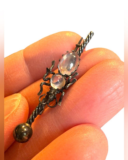 A lovely antique moonstone spider brooch silver bug art deco