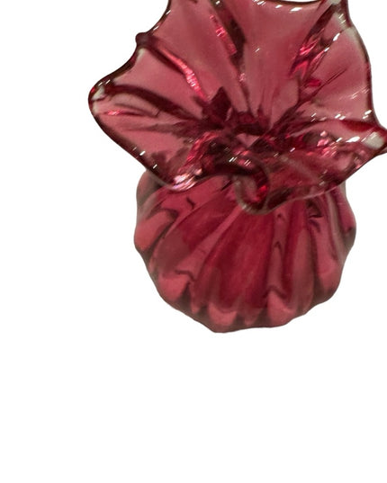 Rossi Dark Cranberry Glass Ruffled Sack Vase Vintage MidCentury Modern Art Glass