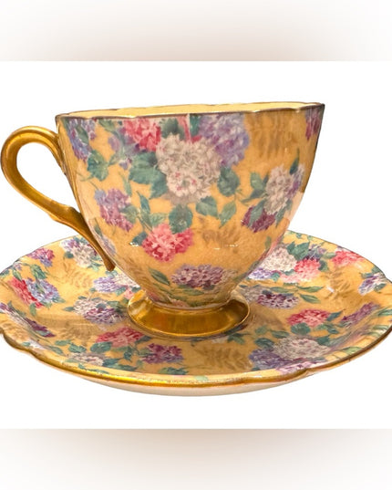 Vintage SHELLEY  IVORY SUMMER GLORY  CHINTZ  CUP AND SAUCER  WITH GOLD TRIM