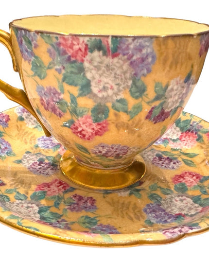 Vintage SHELLEY  IVORY SUMMER GLORY  CHINTZ  CUP AND SAUCER  WITH GOLD TRIM
