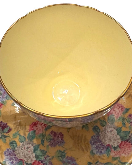 Vintage SHELLEY  IVORY SUMMER GLORY  CHINTZ  CUP AND SAUCER  WITH GOLD TRIM