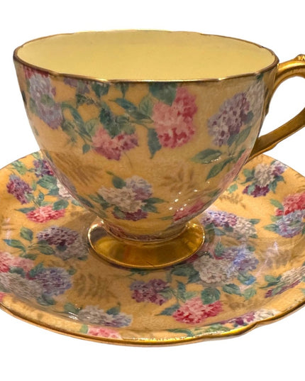 Vintage SHELLEY  IVORY SUMMER GLORY  CHINTZ  CUP AND SAUCER  WITH GOLD TRIM