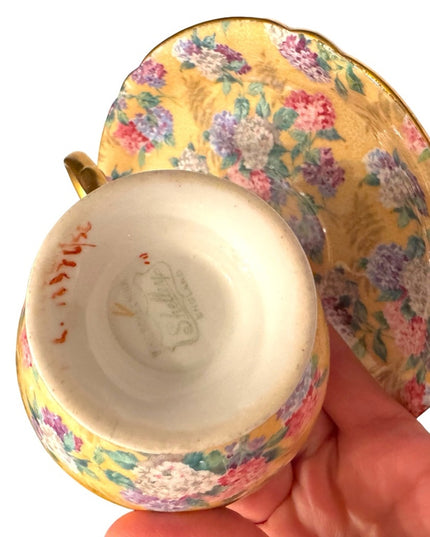 Vintage SHELLEY  IVORY SUMMER GLORY  CHINTZ  CUP AND SAUCER  WITH GOLD TRIM