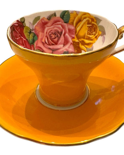 Aynsley Three Roses RARE Corset  Bone China Deep Yellow Tea Cup saucer