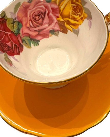 Aynsley Three Roses RARE Corset  Bone China Deep Yellow Tea Cup saucer