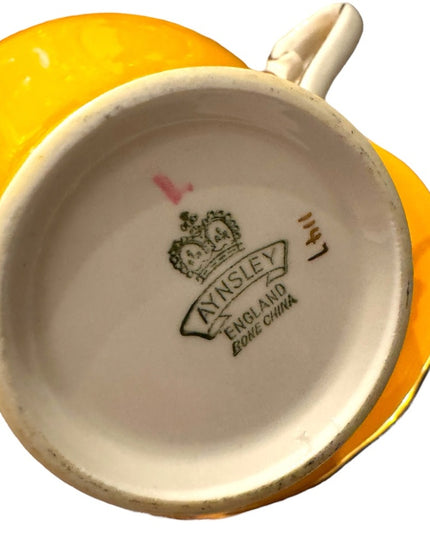 Aynsley Three Roses RARE Corset  Bone China Deep Yellow Tea Cup saucer