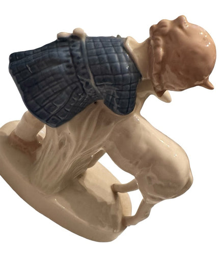Vintage Carl Scheidig girl with Lamb Porcelain Figurine Blue And White