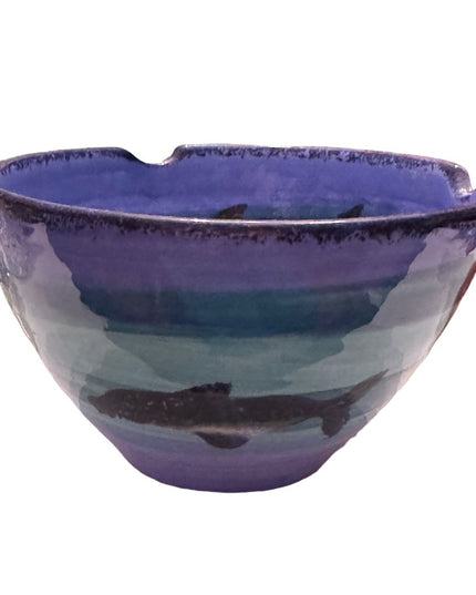 2000s Blue dolphin handmade pottery Bermuda Clayworks pair of 3” serving bowls