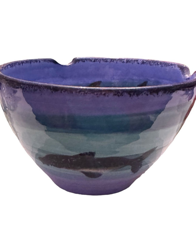 2000s Blue dolphin handmade pottery Bermuda Clayworks pair of 3” serving bowls