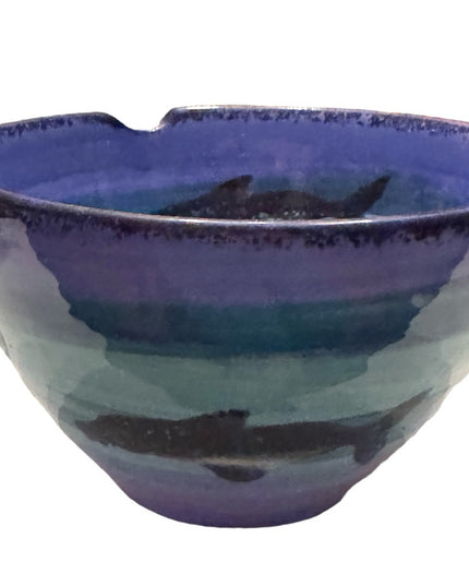 2000s Blue dolphin handmade pottery Bermuda Clayworks pair of 3” serving bowls