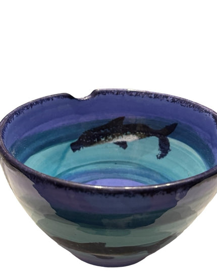 2000s Blue dolphin handmade pottery Bermuda Clayworks pair of 3” serving bowls