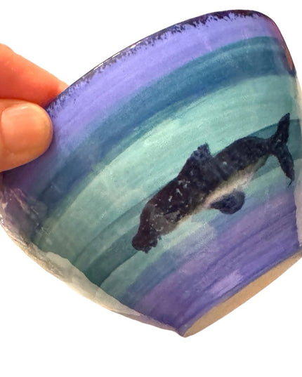 2000s Blue dolphin handmade pottery Bermuda Clayworks pair of 3” serving bowls