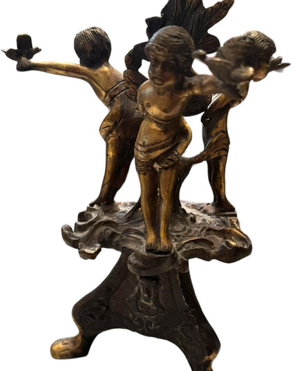 Antique 1800s Candlestick boy putto putti cherub bird gothic Religious bronze