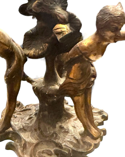Antique 1800s Candlestick boy putto putti cherub bird gothic Religious bronze