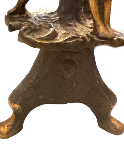 Antique 1800s Candlestick boy putto putti cherub bird gothic Religious bronze