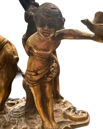 Antique 1800s Candlestick boy putto putti cherub bird gothic Religious bronze