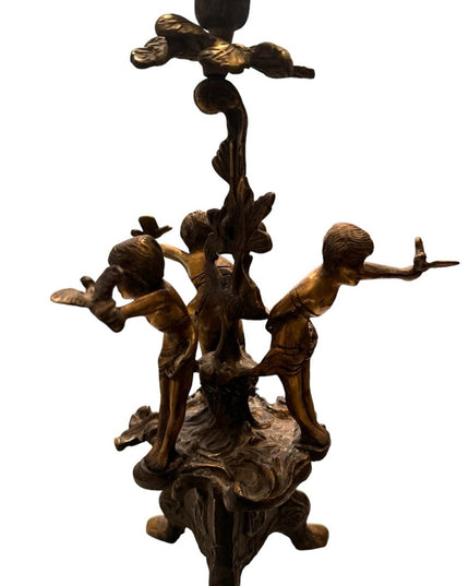 Antique 1800s Candlestick boy putto putti cherub bird gothic Religious bronze
