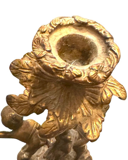 Antique 1800s Candlestick boy putto putti cherub bird gothic Religious bronze