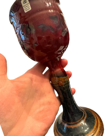 Set of 6 Goblet Chalice Handmade pottery Donn Zver burgundy & blue glazed Troy