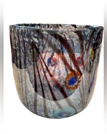 Art glass pottery cup pot planter flowers blue hues Italy