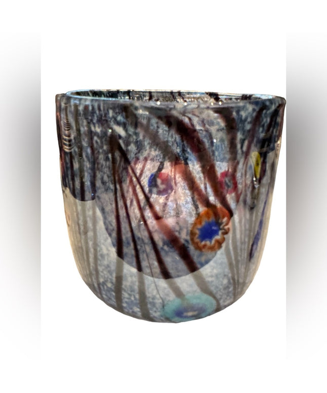 Art glass pottery cup pot planter flowers blue hues Italy