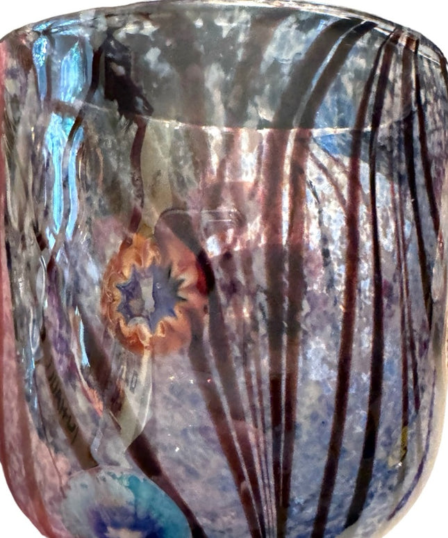 Art glass pottery cup pot planter flowers blue hues Italy