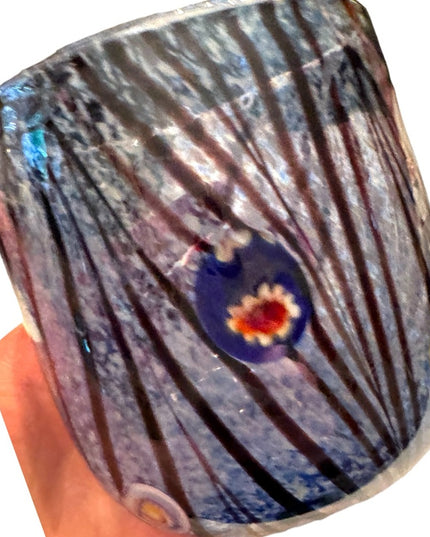 Art glass pottery cup pot planter flowers blue hues Italy