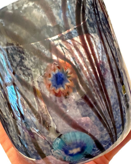 Art glass pottery cup pot planter flowers blue hues Italy