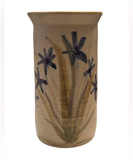 Vintage C1986 Signed Claudine Pottery flower vase with flowers painted handmade