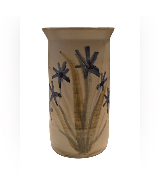 Vintage C1986 Signed Claudine Pottery flower vase with flowers painted handmade
