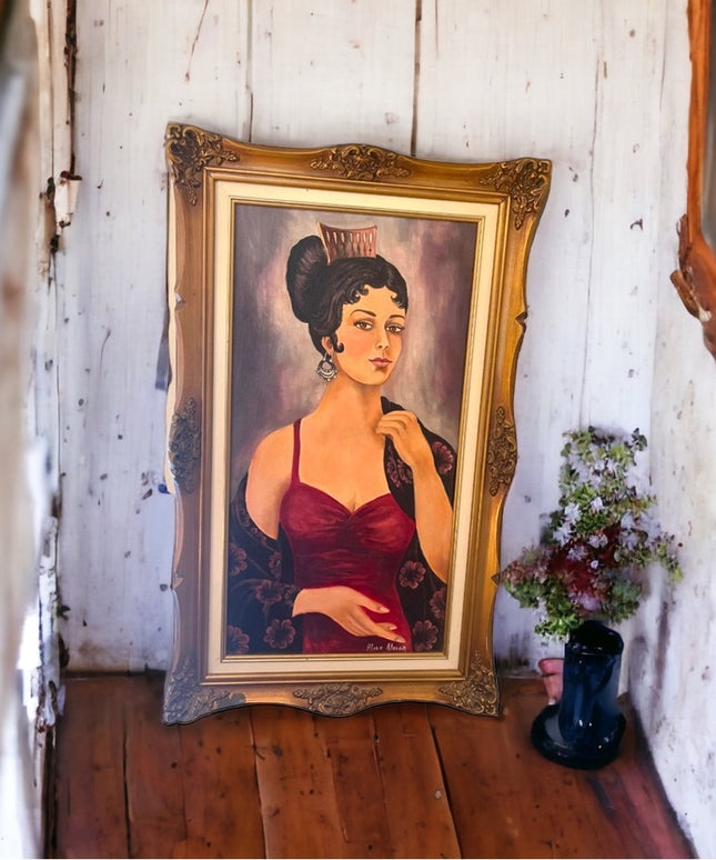 - Alice Aloian Oil painting on board Vintage spanish princess ornate gold …