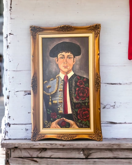 Alice Aloian Oil painting on board Spanish Matador PEACE ornate vintage …