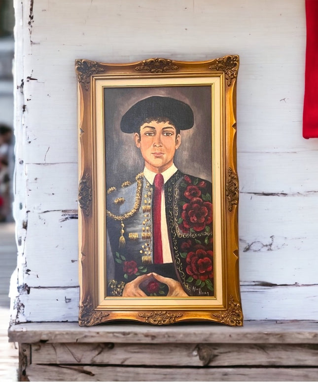 Alice Aloian Oil painting on board Spanish Matador PEACE ornate vintage …