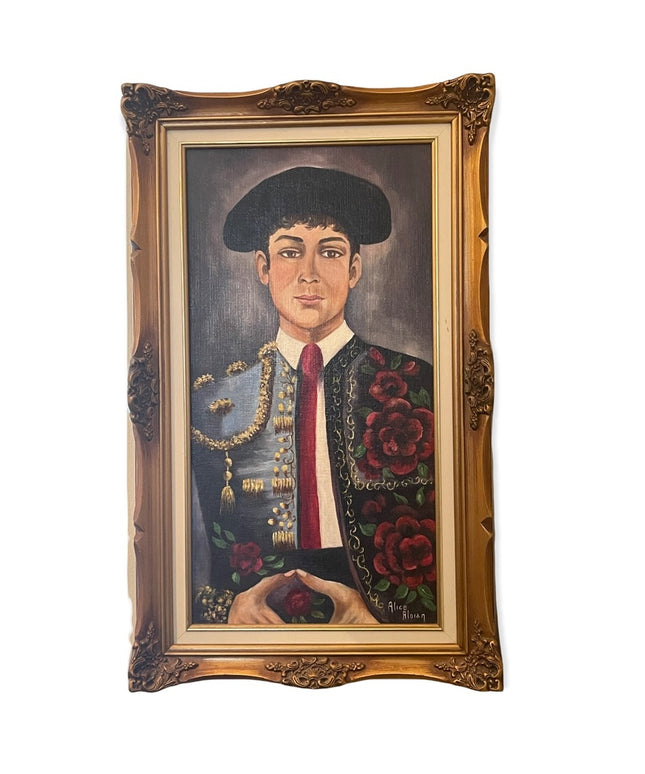 Alice Aloian Oil painting on board Spanish Matador PEACE ornate vintage …