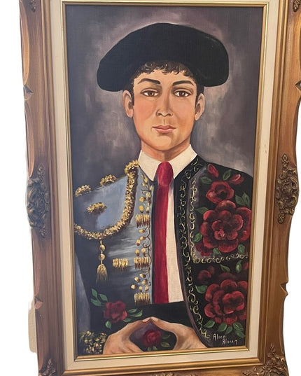 Alice Aloian Oil painting on board Spanish Matador PEACE ornate vintage …