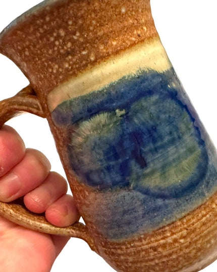 Lovely vintage 2003 handmade pottery signed blue hue coffee tea mug cup