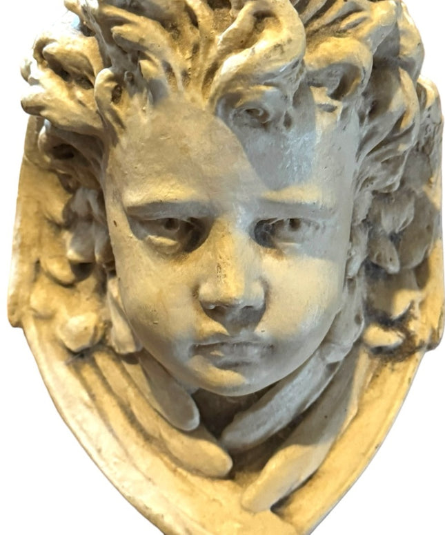 Vintage Angel Cherub Face Wall Sconce Shelf Bracket Winged Plaque Relief