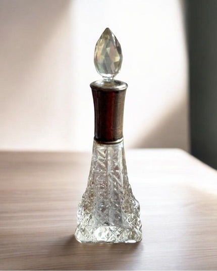 Antique Art Deco Stunning cut crystal CZECH Sterling scrolled perfume bottle