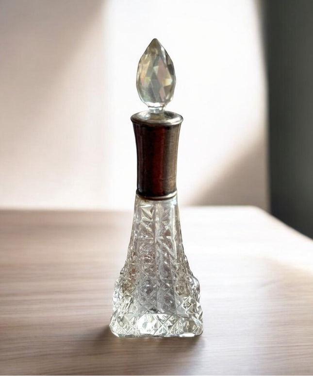 Antique Art Deco Stunning cut crystal CZECH Sterling scrolled perfume bottle