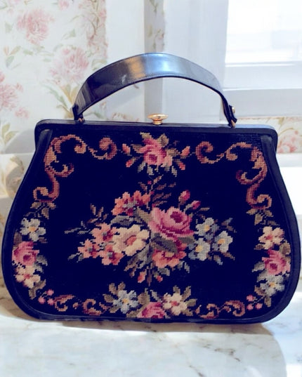 XL RARE Petite point Vintage flower purse beauty