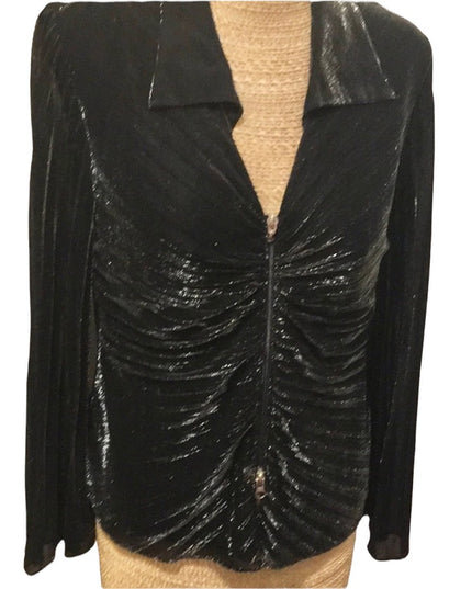 Vintage black silver shimmer rouched angel wing blouse