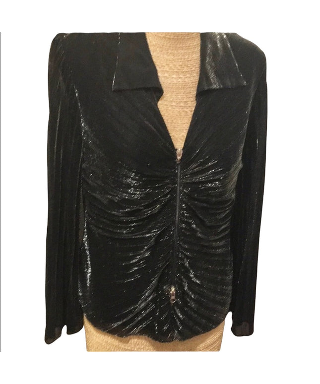 Vintage black silver shimmer rouched angel wing blouse