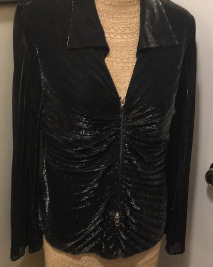 Vintage black silver shimmer rouched angel wing blouse
