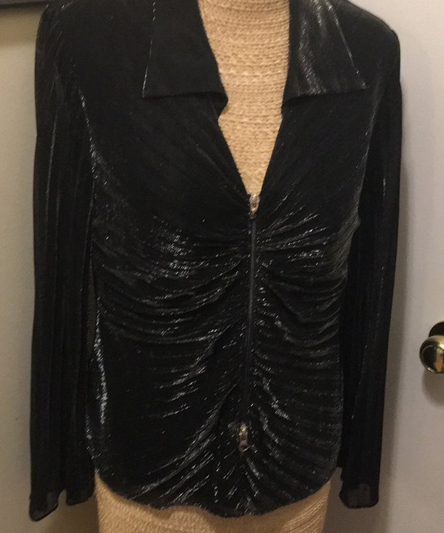 Vintage black silver shimmer rouched angel wing blouse