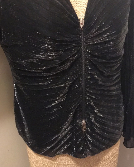 Vintage black silver shimmer rouched angel wing blouse