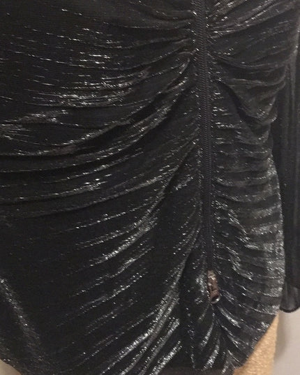 Vintage black silver shimmer rouched angel wing blouse